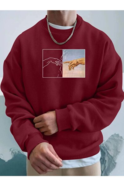 Adrift Ruke Šarene Oversize kroj okrugla kragna Pamuk Komad Dukserice Crvena