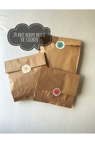 Atölye Merdiven 20pcs dry Flower Kraft Pouch Gift Wrap Sticker and pouch set authentic package
