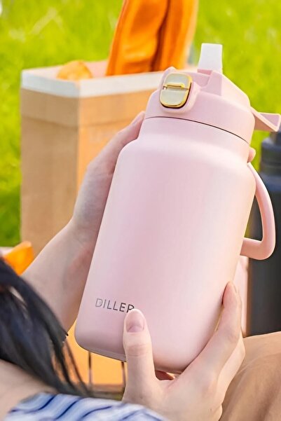 DILLER 1000ml Pipetli Taşıma Kulplu Çelik Matara 6 Saat Sıcak/soğuk Tutma Süresi 4 Farklı Renk