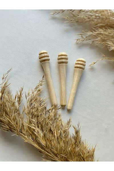 Atölye Merdiven مجموعة من 3 ملاعق عسل صغيرة مزخرفة من الخشب الخام