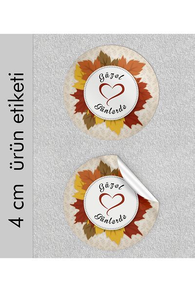 BİNBİRBASKI Happy Day Written Sticker Label 4x4 cm Round Flower Patterned 70 Pieces