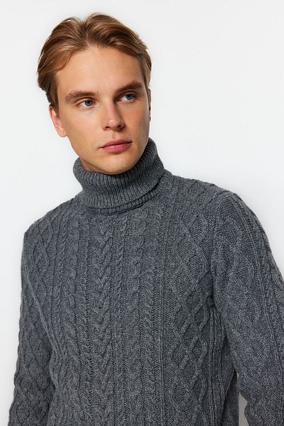Trendyol Collection Slim-Fit-Strickpullover mit Rollkragen – Anthrazit, Wolle, Haarstrickdetail TMNAW22KZ0302