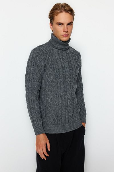 Trendyol Collection Slim-Fit-Strickpullover mit Rollkragen – Anthrazit, Wolle, Haarstrickdetail TMNAW22KZ0302