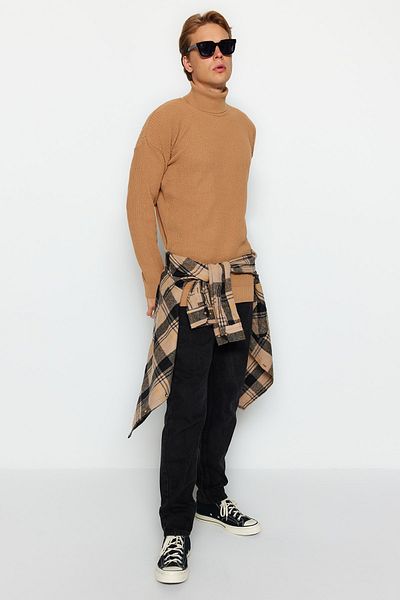 Trendyol Collection Голям пуловер тип Camel с висока яка и висока яка - TMNAW22KZ1289