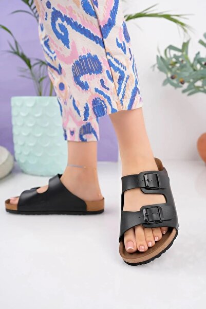 only my store Unisex Μαύρες άνετες παντόφλες Nubuck με διπλή πόρπη