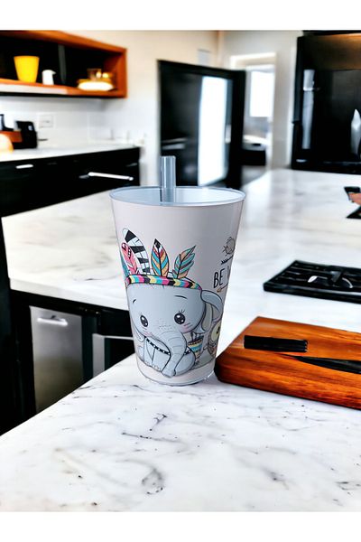 SEYFİKİRTASİYE PATTERNED PLASTIC CUP WITH STRAW 400 ML