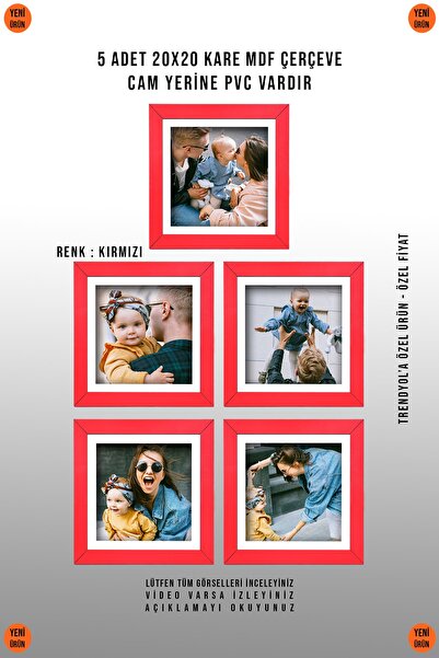 yhfoto 5 KOMADA KVADRATNOG CRVENOG OKVIRA 20X20 - MDF OKVIR