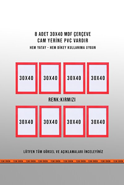 yhfoto 8 KOMADA CRVENIH OKVIRA 30X40 - OKVIR A4 - MDF OKVIRI U BOJI