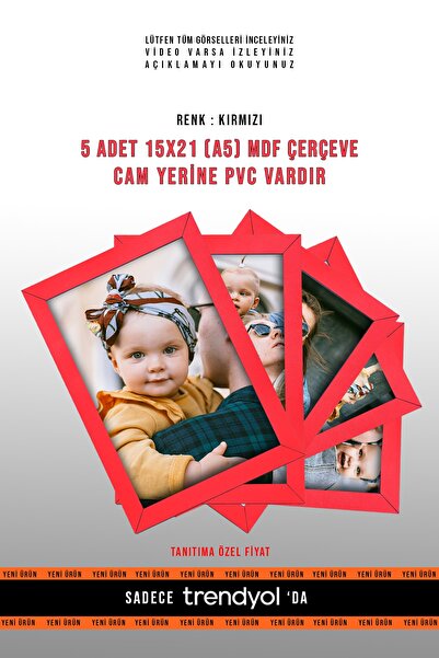 yhfoto 5 KOMADA CRVENIH OKVIRA 15X21 - OKVIR A5 - MDF OKVIRI U BOJI