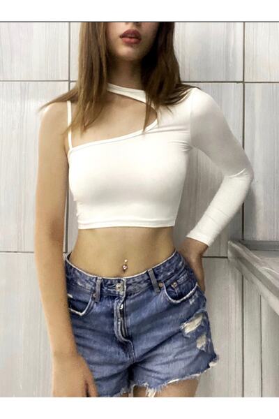 Ayçanın Örgüleri Tek Omuzlu Streç Crop