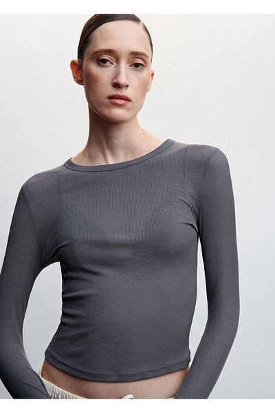 MANGO Woman Tricou tricot cu nervuri