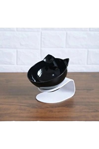 TİNEKE Cat Head Food Bowl with Stand Black Single