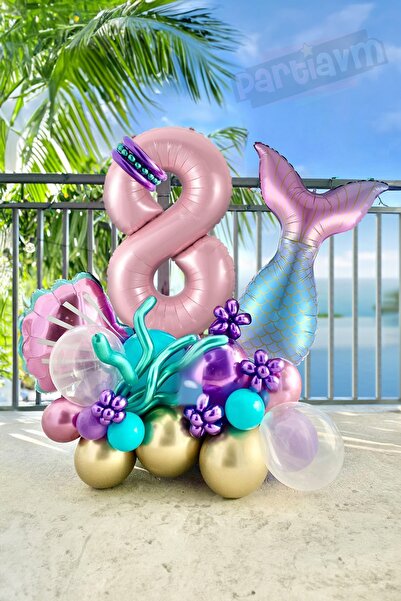 PARTİAVM Deniz Kızı Balon Buketi Pembe Rakam Balon