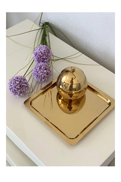 Kitchen Design Lab Paslanmaz Çelik Gold Renk Sunum Tepsisi 21 X21 Cm Çay Kahve Pasta Tatlı Servis Sunum Tepsisi 4 Adet
