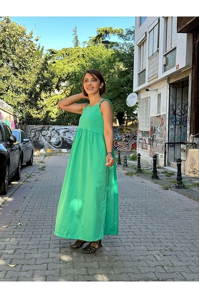 soBasic Yeşlil Maxi Strap Summer Long Dress-M