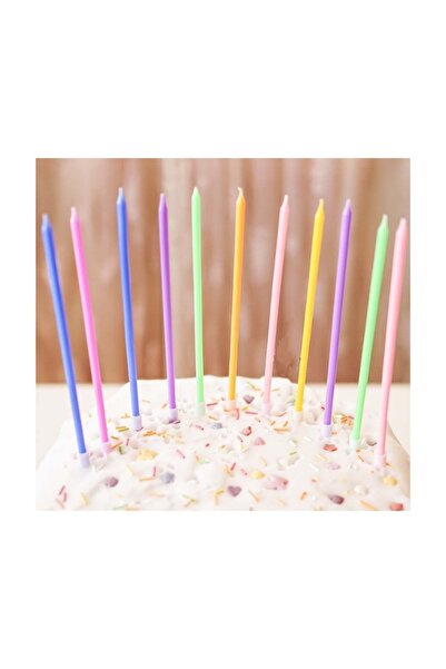 Kalisan Pastel Gökkuşağı Uzun Pasta Mumu 12’li Karışık