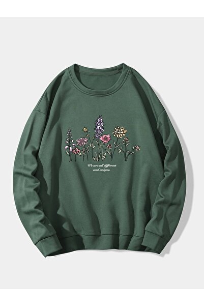 Adrift KOD ADR-SHEN LUNE Суитшърт с флорални мотиви и слоган, с термоподплата