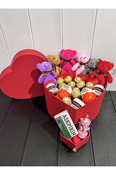 lenostra Sevgiliye Ozel Hediye Çekmeceli Kalp Kutuda Lüx Çikolatalar ve Mini Ayıcıklar