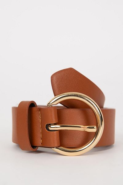 DeFacto Women's Oval Buckle Faux Leather Classic Belt