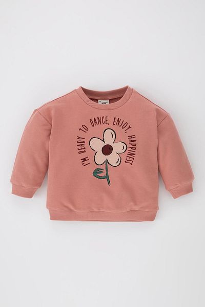 DeFacto Baby Girl Floral Printed Crew Neck Sweatshirt