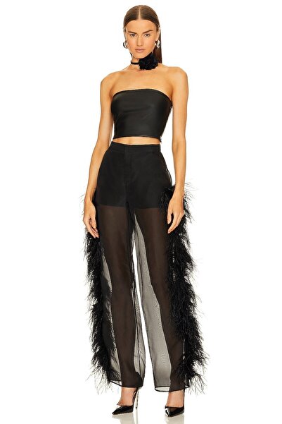 By Kul Design ЧОРНИЙ ШТУЧНИЙ ШКІРЯНИЙ КРОП-ТОП БЕЗ ПЛЕЧІВ