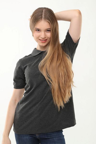 Uniprom تي شيرت نسائي بياقة بولو وشعار مرسيدس 100% قطن أنثراسايت ميلانج