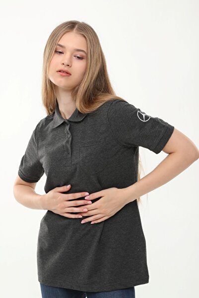 Uniprom Жіноча футболка з поло-коміром та логотипом Mercedes, 100% бавовна, антрацитовий меланж