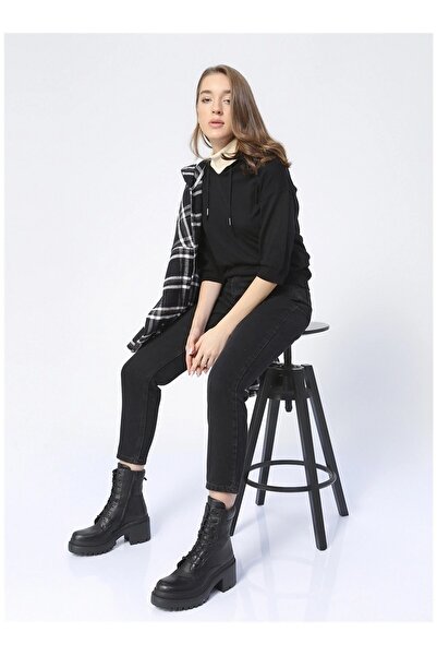 DRC trend Elina ženske Andrea crne Visok struk Mom farmerke pantalone