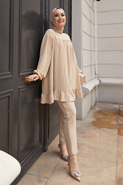 InStyle Dvojitá súprava živej sukne s volánom – béžová