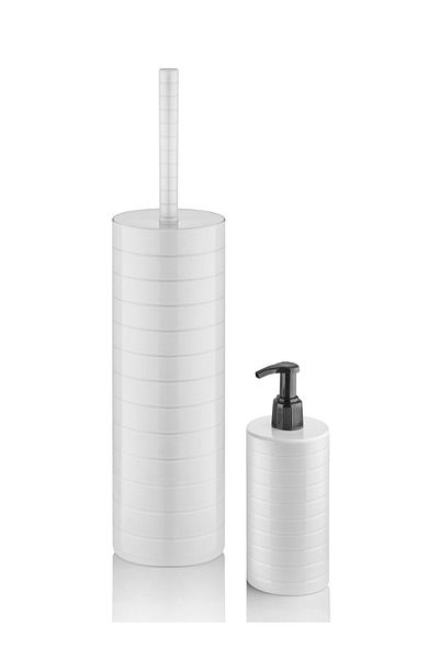 Bayev Moblen White Round Bathroom Set Set of 5 Trash Can Toothbrush Holder Liquid Soap Dispenser