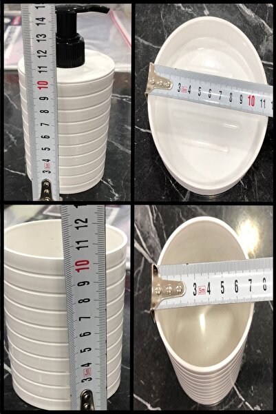 Bayev Moblen Λευκό Στρογγυλό Σετ Μπάνιου Σετ 5 Κάδος σκουπιδιών Θήκη οδοντόβουρτσας Δοχείο υγρού σαπουνιού