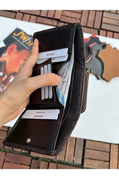 DERKON Μικρό, βολικό πορτοφόλι από γνήσιο δέρμα κροκόδειλου με σχέδιο καφέ που χωράει σε κάθε τσάντα