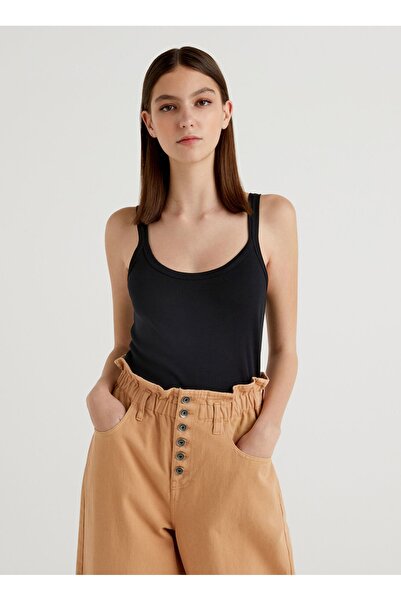 Benetton U Neck Black Women's Undershirt 3Ga2E8397