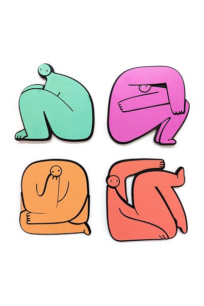 CajuArt Quadruple Artistic Colorful Shapeless Men Wooden Wall Table Decor