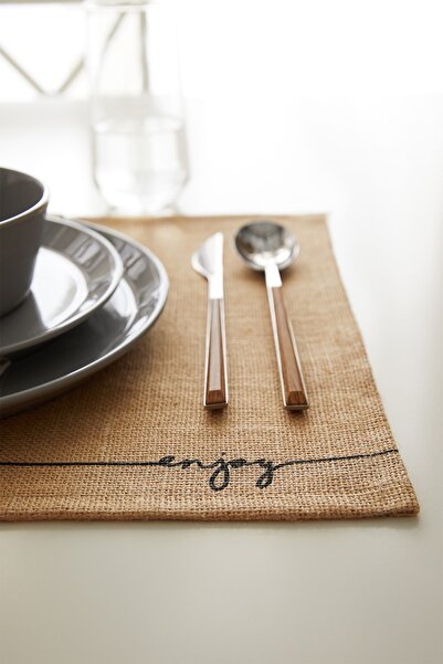 Ocean Home Textile 6 Adet Jüt Enjoy Baskılı Sofra Sunum Tabak Altlığı Supla Amerikan Servisi 45x35