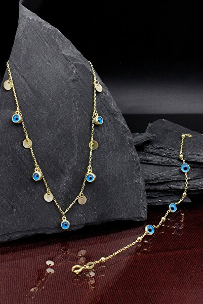 Else Silver Cam Gözlü Kolye Ve Bileklik Kombin