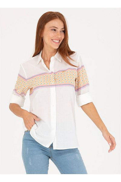 U.S. Polo Assn. BAZA. Polo Assn. Cămașă de damă, cu model, cu guler de cămașă, de culoare obișnuită, PORI