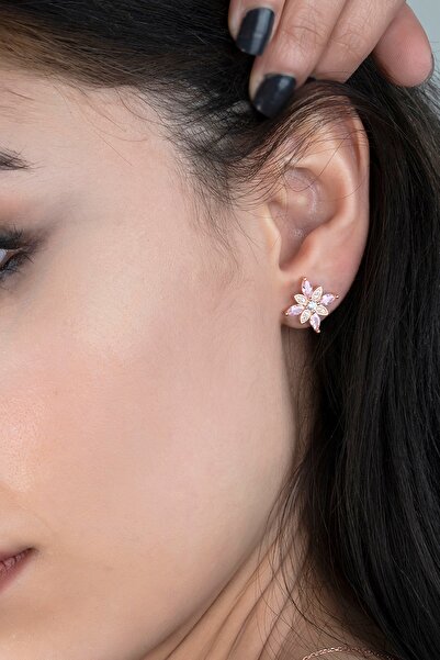 Else Silver Pembe Markiz Taşlı Umut Çiçeği Gümüş Küpe