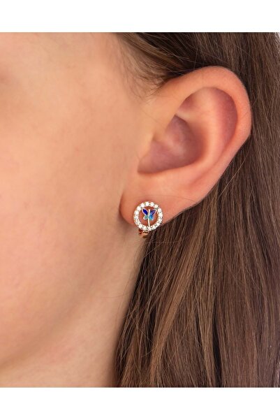 Else Silver 925 Ayar Gümüş Mineli Kelebek Yuvası Çocuk Küpesi