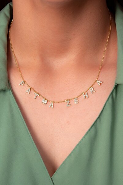 klas gümüş Kişiye Özel Iki Isimli Gold Kolye- Işıklı Kutu Hediye- 925 Ayar Gü...