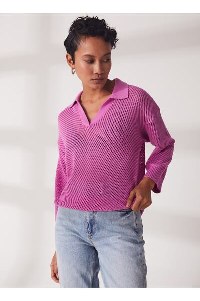 Benetton Polo Neck Regular Plain Lilac Sweater Women 105FD300J