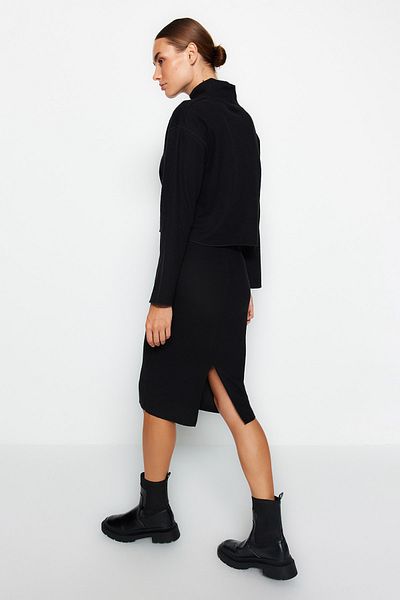Trendyol Collection Černá Pravidelný pas Thessaloniki/Knitwear Vzhled Midi Pencil Pletená sukně TWOAW24ET00030