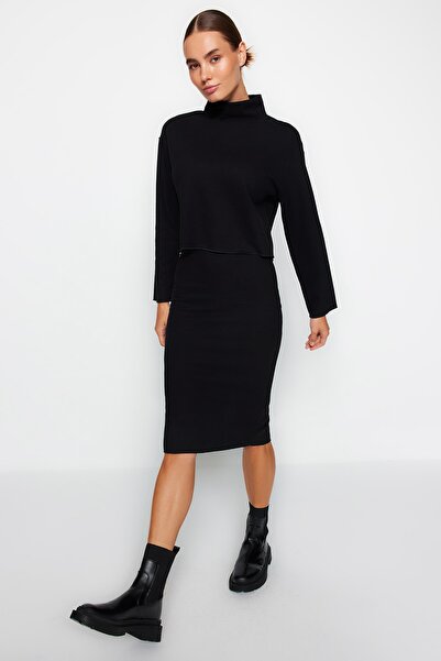 Trendyol Collection Černá Pravidelný pas Thessaloniki/Knitwear Vzhled Midi Pencil Pletená sukně TWOAW24ET00030