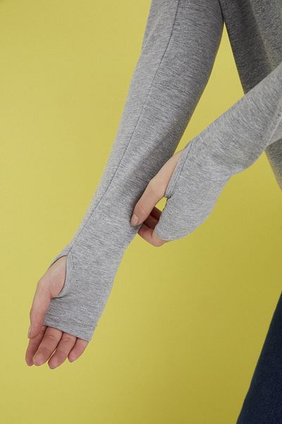 mirach Gray Finger Detailed Combed Cotton Sleeve Flexible and Comfortable Design Ideal Arm Concealer for Hijab