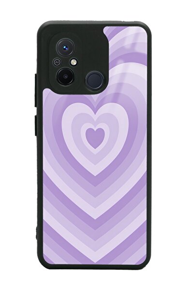Spoyi Xiaomi Redmi 12C Lila Kalp Tasarımlı Glossy Telefon Kılıfı