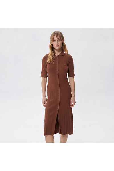 Lacoste Women's Flare Fit Short Sleeve Polo Neck Brown Dress