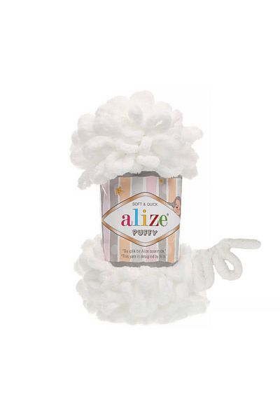 Alize 55 White Puffy Hand Knitting Threads - 5pcs