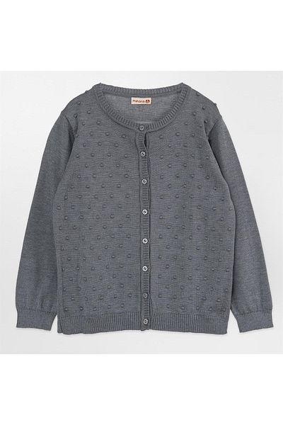 Minora Girl's Thin Knitwear Pompom Cardigan Anthracite 5-8 years old