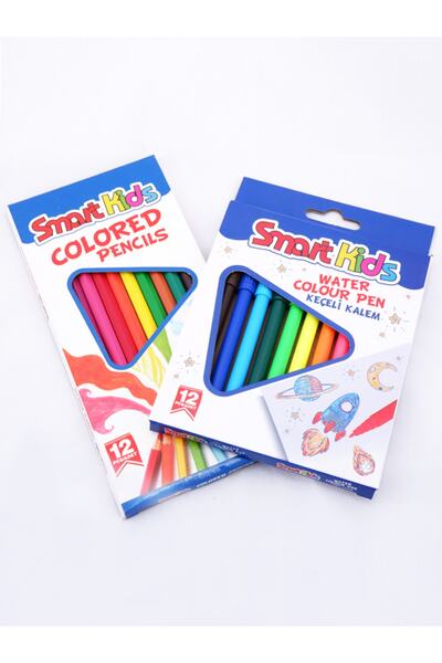 Tofd Smart Kids 12’li Kuru Boya + 12’li Keçeli Kalem (2 Parça Boyama Seti)