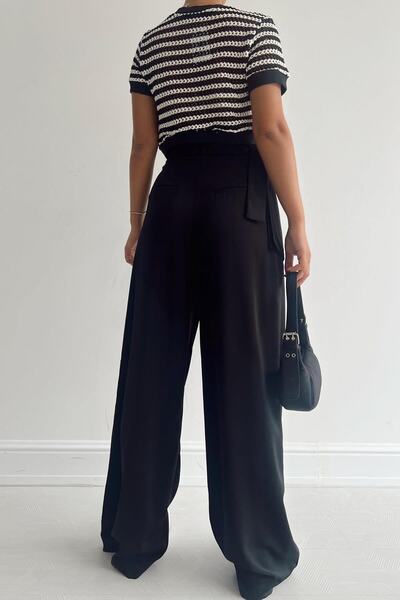 Lusin Pantaloni Palazzo cu buzunare laterale pentru femei, negri
